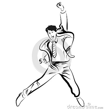Line sketch jumping businessman Vector Illustration