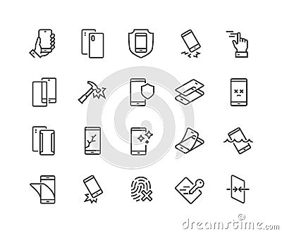 Line Smartphone Protection Icons Vector Illustration