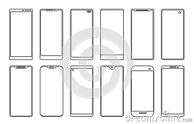 Line smartphone touchscreen frames Vector Illustration