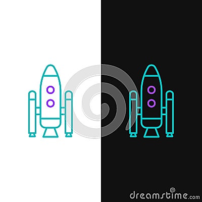 Line Space shuttle and rockets icon isolated on white and black background. Colorful outline concept. Vector Vector Illustration