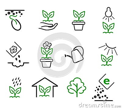 Line sprout and plant growing vector icons set Vector Illustration