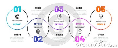 Line step infographic. 5 options workflow diagram, number infograph, process steps chart with line icons. Information Vector Illustration