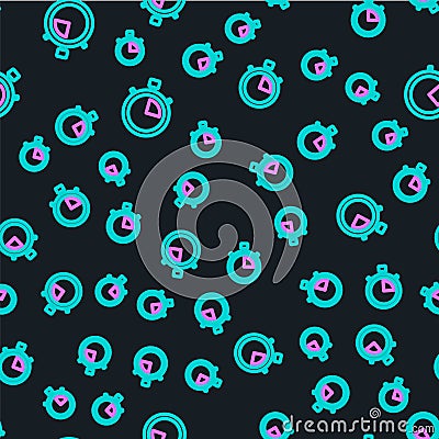 Line Stopwatch icon isolated seamless pattern on black background. Time timer sign. Chronometer sign. Vector Stock Photo