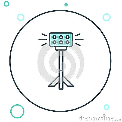 Line Studio light bulb in softbox icon isolated on white background. Shadow reflection design. Colorful outline concept Stock Photo
