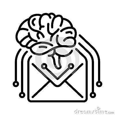 Line style icon for read email containing internet network connected to artificial intelligence Vector Illustration