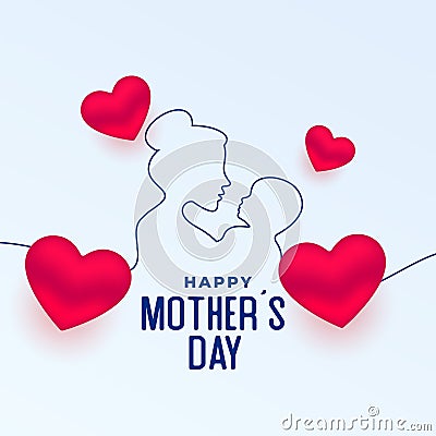 Line style mothers day card with 3d red hearts Vector Illustration