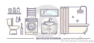 Line style plumbing pattern. Thin line background for plumbing service. Bathroom illustration Vector Illustration