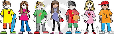 A line of teens teenagers Vector Illustration