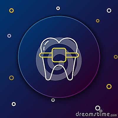Line Teeth with braces icon isolated on blue background. Alignment of bite of teeth, dental row with with braces. Dental Vector Illustration