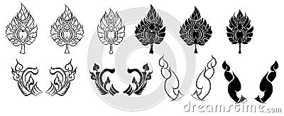 Line Thai fire design for tattoo.Japanese fire for tattoo background. Vector Illustration