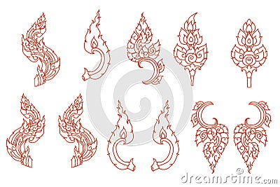 Line Thai fire design for tattoo.Japanese fire for tattoo background. Vector Illustration