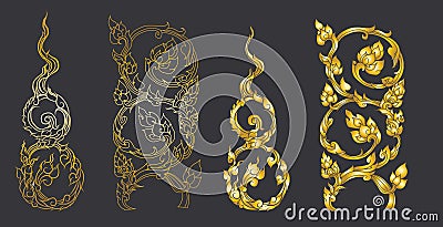 Line Thai fire design for tattoo.Japanese fire for tattoo background. Vector Illustration