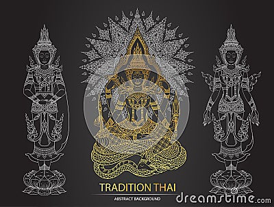 Line thai tradition of god shiva Vector Illustration