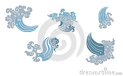 Line Thai water wave design for tattoo.Japanese wave for tattoo background. Vector Illustration