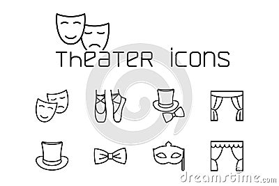 Line theater icons set on white background Stock Photo