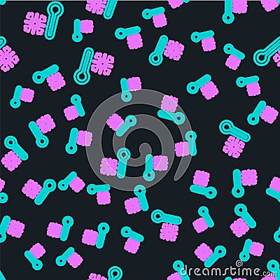 Line Thermometer with snowflake icon isolated seamless pattern on black background. Vector Vector Illustration