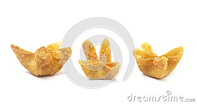 Line of Fried Stuffed Wontons on a White Background Stock Photo