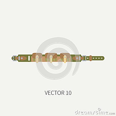 Line tile color vector hunt and camping icon cartridge belt. Hunter equipment, armament. Retro cartoon style. Wildlife Vector Illustration