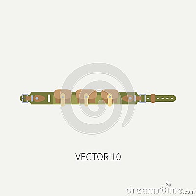 Line tile color vector hunt and camping icon cartridge belt. Hunter equipment, armament. Retro cartoon style. Wildlife Vector Illustration