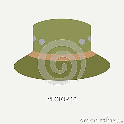 Line tile color vector hunt and camping icon hat, cap beret. Hunter equipment, armament. Retro cartoon style. Wildlife Vector Illustration