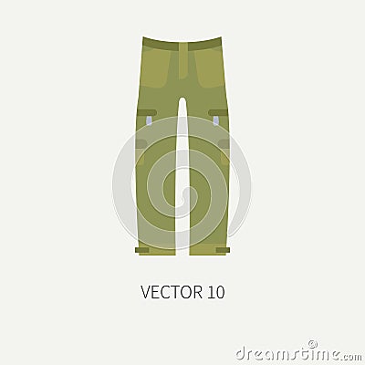 Line tile color vector hunt and camping icon khaki pants. Hunter equipment, armament. Retro cartoon style. Wildlife Vector Illustration