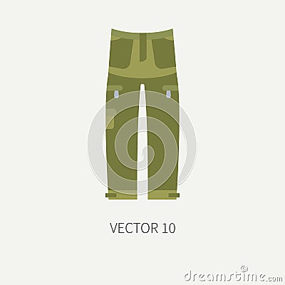 Line tile color vector hunt and camping icon khaki pants. Hunter equipment, armament. Retro cartoon style. Wildlife Vector Illustration