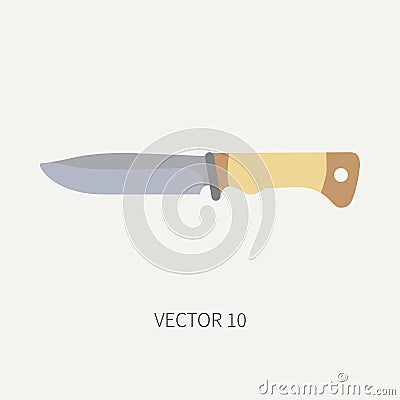 Line tile color vector hunt and camping icon - knife. Hunter equipment, armament. Retro cartoon style. Wildlife travel Vector Illustration