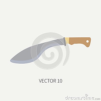 Line tile color vector hunt and camping icon machete. Hunter equipment, armament. Retro cartoon style. Wildlife travel Vector Illustration