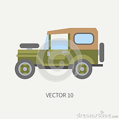 Line tile color vector hunt and camping icon off road car. Hunter equipment. Retro cartoon style. Wildlife travel Vector Illustration