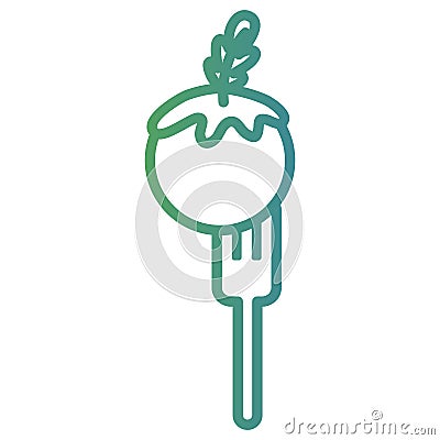 Line tomato vegetable in the fork utensil Vector Illustration