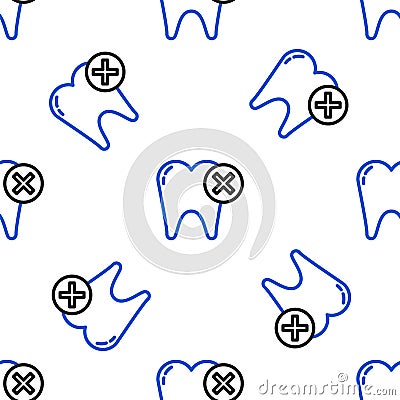 Line Tooth with caries icon isolated seamless pattern on white background. Tooth decay. Colorful outline concept. Vector Vector Illustration