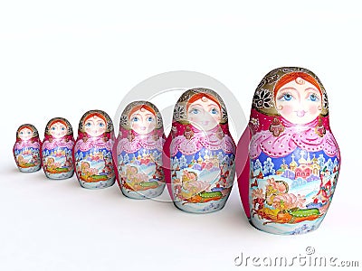 Line of Traditional Wooden Painted Dolls Matreshka Stock Photo