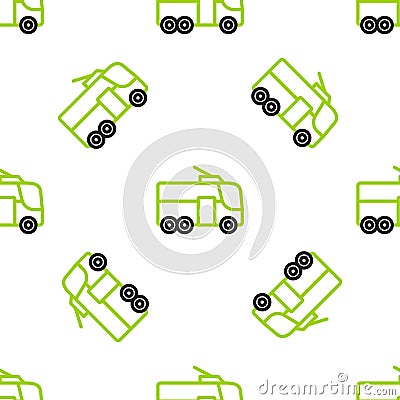 Line Trolleybus icon isolated seamless pattern on white background. Public transportation symbol. Vector Vector Illustration