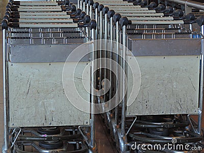 Line of trolleys at Jordan airport Stock Photo