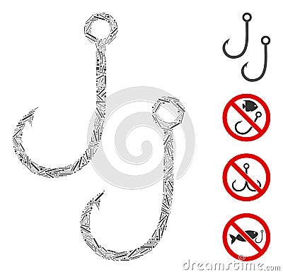 Line Two Fishing Hooks Icon Vector Mosaic Stock Photo