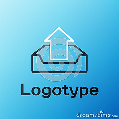 Line Upload inbox icon isolated on blue background. Colorful outline concept. Vector Illustration Vector Illustration
