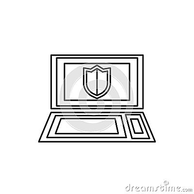 Line vector icon Computer, shield security. Outline vector icon Stock Photo