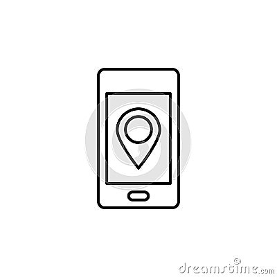 Line vector icon phone, location. Outline vector icon Stock Photo