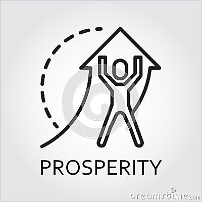 Line vector icon prosperity as man lifts arrow Vector Illustration