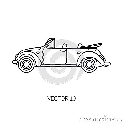 Line vector icon retro tourism cabriolet auto. Classic 1950s style. Nostalgia subcompact antique automobile. Summer Vector Illustration