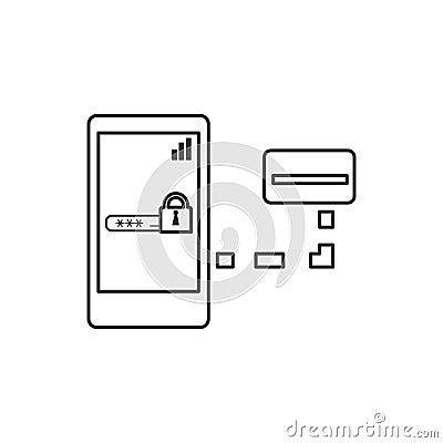 Line vector icon Smartphone, card, password. Outline vector icon Stock Photo