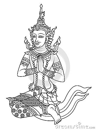 Line vector traditional Thailand male angel Stock Photo