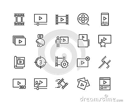 Line Video Content Icons Vector Illustration