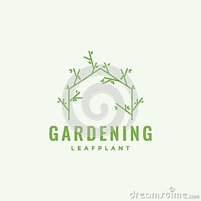 Line with vines leaf gate gardening logo design vector graphic symbol icon illustration creative idea Vector Illustration