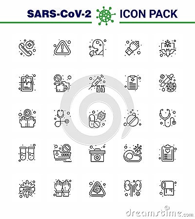 25 line viral Virus corona icon pack such as bat, protect, vomit, hand, people Vector Illustration