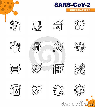 16 Line viral Virus corona icon pack such as infrared, laboratory, temperature, experiment, stay home Vector Illustration