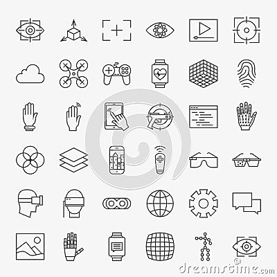 Line Virtual Reality Design Icons Big Set Vector Illustration