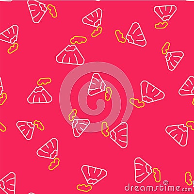 Line Volcano icon isolated seamless pattern on red background. Vector Vector Illustration