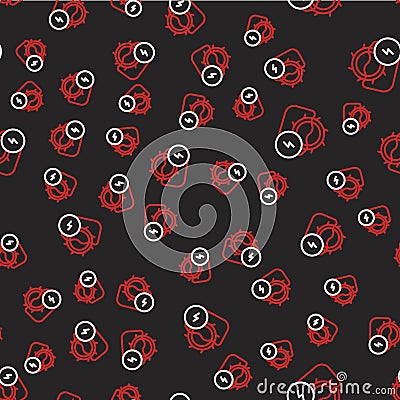 Line Water mill icon isolated seamless pattern on black background. Water wheel energy. Hydro power turbine wheel Vector Illustration