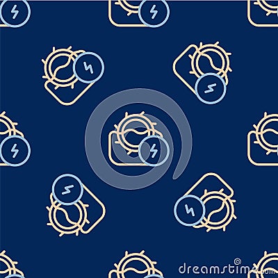 Line Water mill icon isolated seamless pattern on blue background. Water wheel energy. Hydro power turbine wheel. Vector Vector Illustration